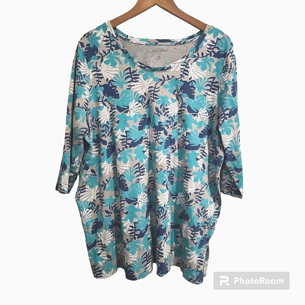 Woman Within Teal Blue Floral Tunic Top